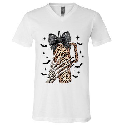 Coquette Bow Skeleton Bougie V-Neck T-Shirt