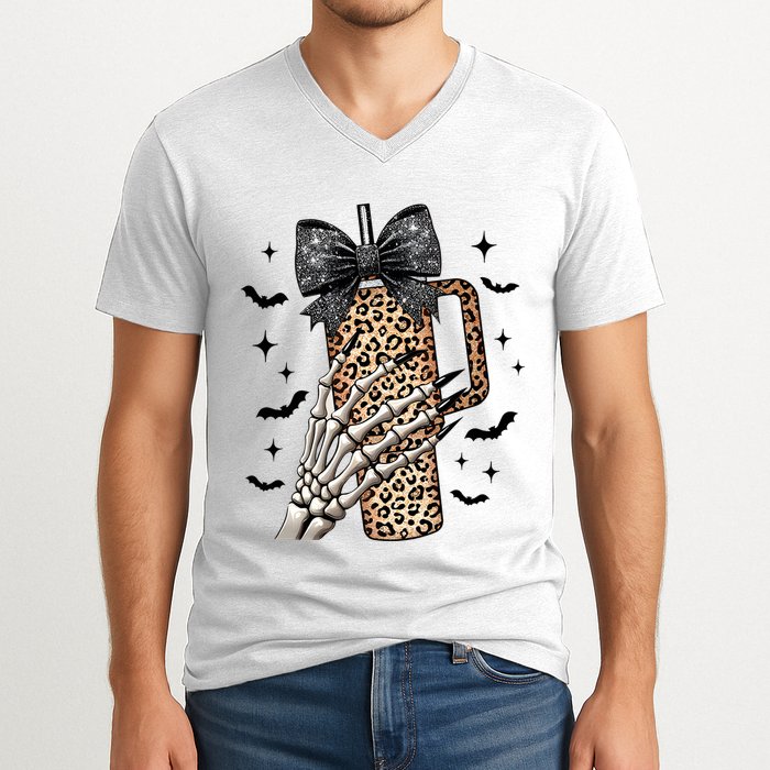 Coquette Bow Skeleton Bougie V-Neck T-Shirt