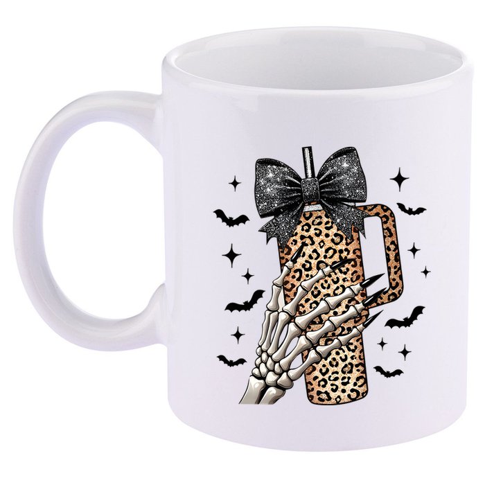 Coquette Bow Skeleton Bougie 11oz C Handle Ceramic Mug