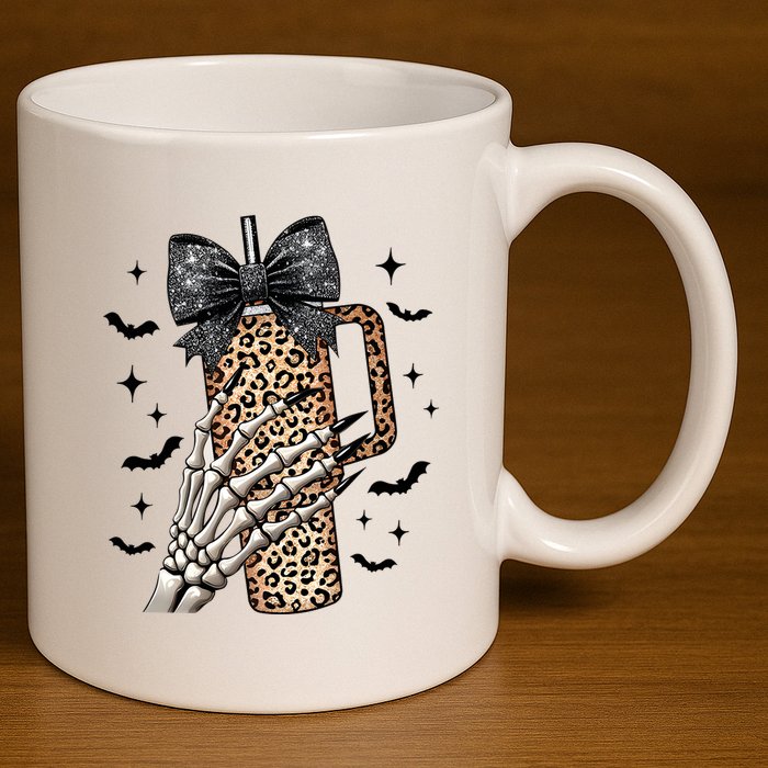 Coquette Bow Skeleton Bougie 11oz C Handle Ceramic Mug