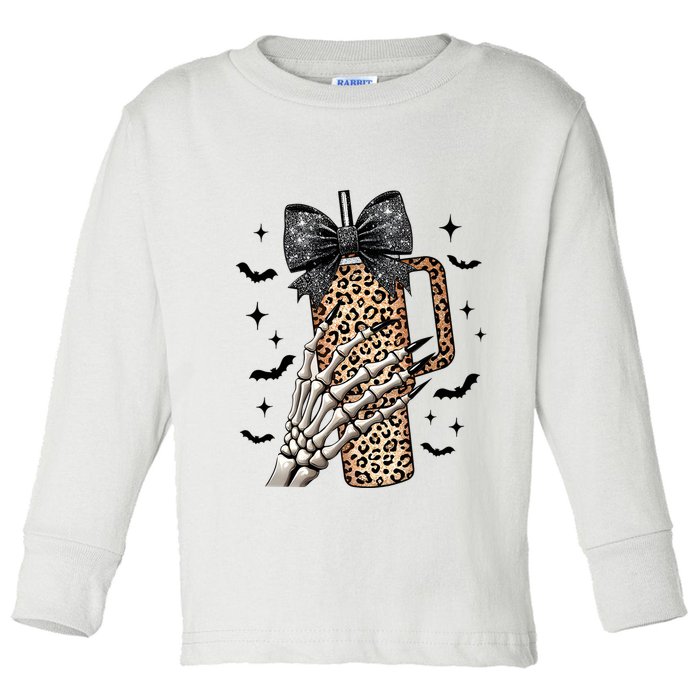 Coquette Bow Skeleton Bougie Toddler Long Sleeve Shirt