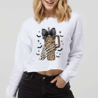 Coquette Bow Skeleton Bougie Cropped Pullover Crew