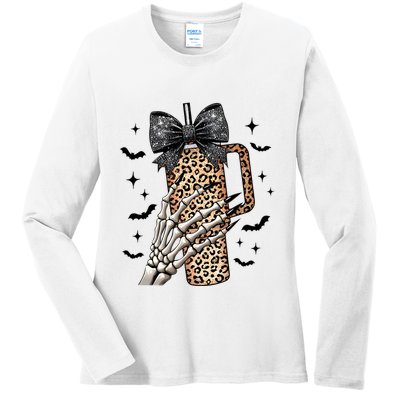 Coquette Bow Skeleton Bougie Ladies Long Sleeve Shirt