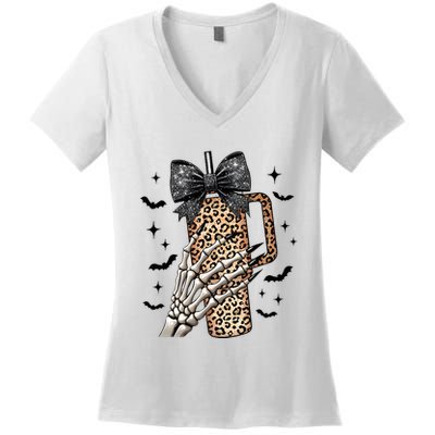 Coquette Bow Skeleton Bougie Women's V-Neck T-Shirt