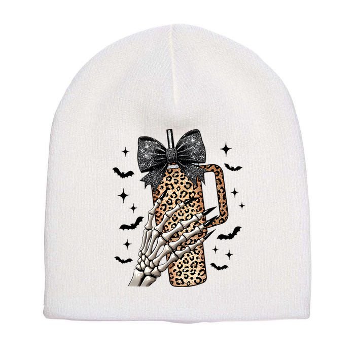Coquette Bow Skeleton Bougie Short Acrylic Beanie