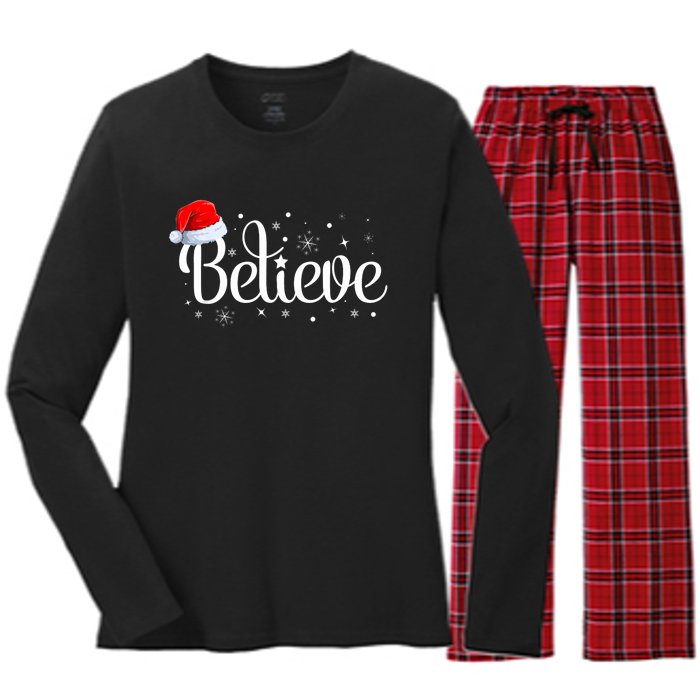 Christmas Believe Santa Claus Believe Christmas Women's Long Sleeve Flannel Pajama Set 