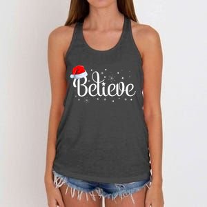 Christmas Believe Santa Claus Believe Christmas Women's Knotted Racerback Tank