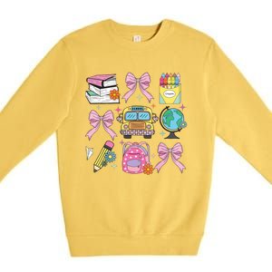 Coquette Bow Student Teacher Happy First Day Back To School Premium Crewneck Sweatshirt