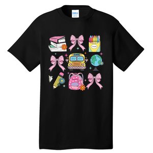 Coquette Bow Student Teacher Happy First Day Back To School Tall T-Shirt