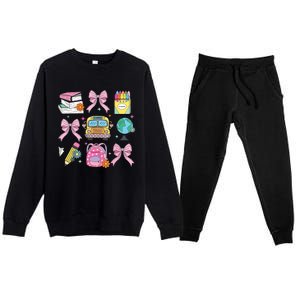 Coquette Bow Student Teacher Happy First Day Back To School Premium Crewneck Sweatsuit Set