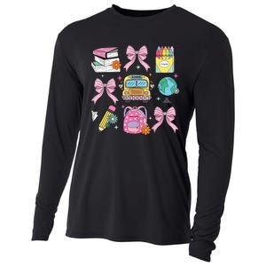 Coquette Bow Student Teacher Happy First Day Back To School Cooling Performance Long Sleeve Crew