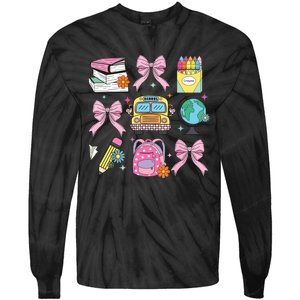 Coquette Bow Student Teacher Happy First Day Back To School Tie-Dye Long Sleeve Shirt