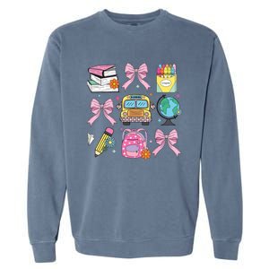 Coquette Bow Student Teacher Happy First Day Back To School Garment-Dyed Sweatshirt