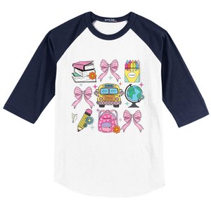 Coquette Bow Student Teacher Happy First Day Back To School Baseball Sleeve Shirt