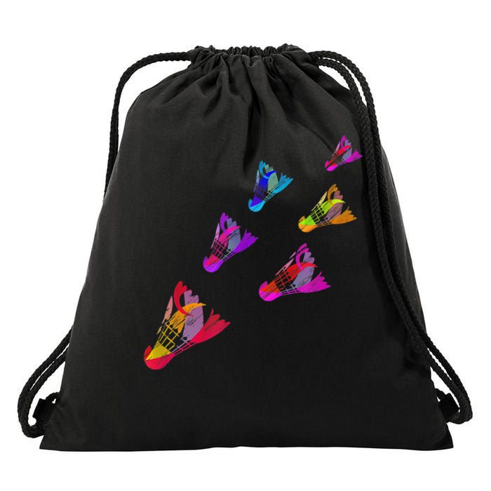 Colorful Badminton Shuttlecock Art Sports Drawstring Bag