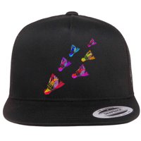 Colorful Badminton Shuttlecock Art Sports Flat Bill Trucker Hat