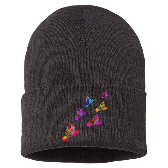 Colorful Badminton Shuttlecock Art Sports Sustainable Knit Beanie