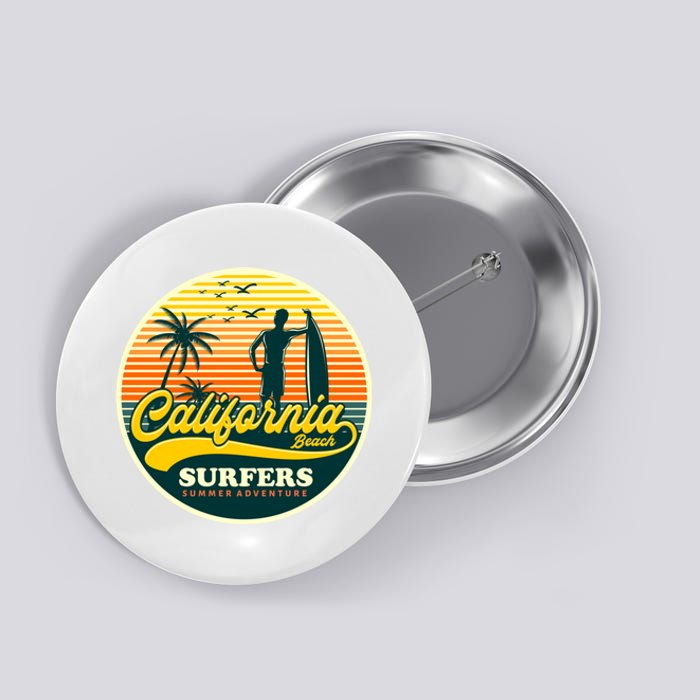 California Beach Surfers Summer Button