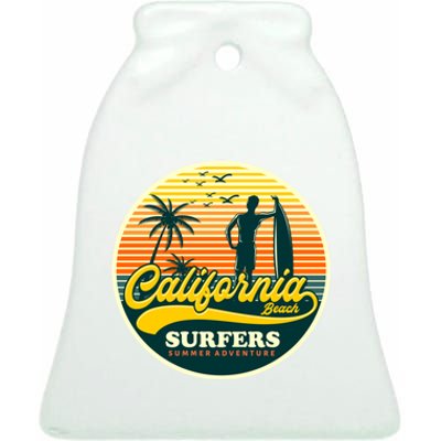 California Beach Surfers Summer Ceramic Bell Ornament