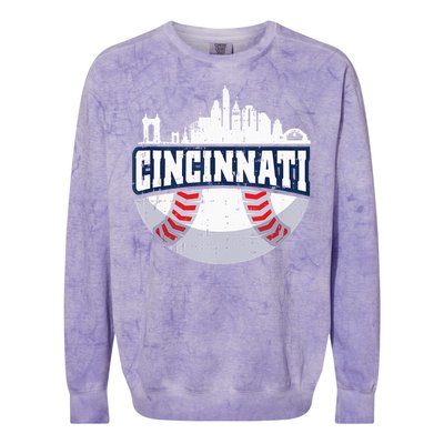 Cincinnati Baseball Skyline Ohio Baseball Player Gift Colorblast Crewneck Sweatshirt