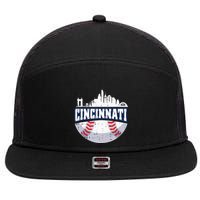 Cincinnati Baseball Skyline Ohio Baseball Player Gift 7 Panel Mesh Trucker Snapback Hat
