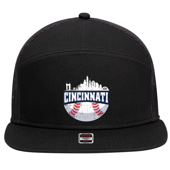 Cincinnati Baseball Skyline Ohio Baseball Player Gift 7 Panel Mesh Trucker Snapback Hat