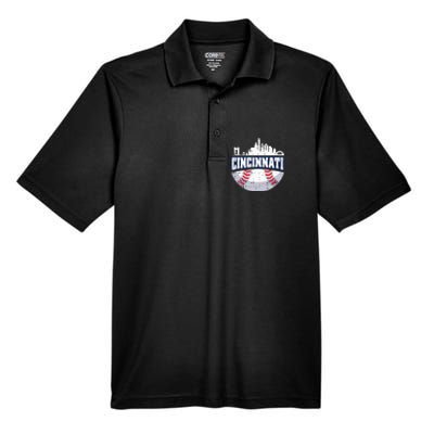 Cincinnati Baseball Skyline Ohio Baseball Player Gift Men's Origin Performance Pique Polo