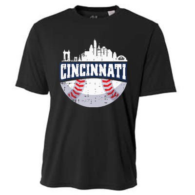 Cincinnati Baseball Skyline Ohio Baseball Player Gift Cooling Performance Crew T-Shirt