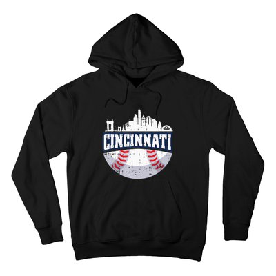 Cincinnati Baseball Skyline Ohio Baseball Player Gift Hoodie