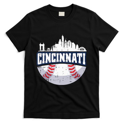Cincinnati Baseball Skyline Ohio Baseball Player Gift T-Shirt