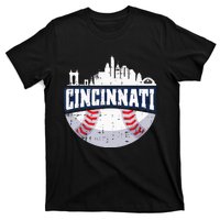 Cincinnati Baseball Skyline Ohio Baseball Player Gift T-Shirt