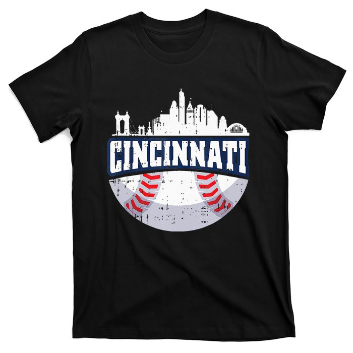 Cincinnati Baseball Skyline Ohio Baseball Player Gift T-Shirt