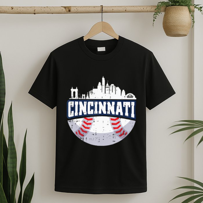 Cincinnati Baseball Skyline Ohio Baseball Player Gift T-Shirt