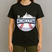Cincinnati Baseball Skyline Ohio Baseball Player Gift T-Shirt