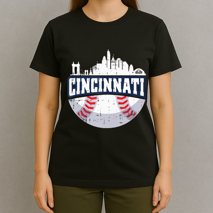 Cincinnati Baseball Skyline Ohio Baseball Player Gift T-Shirt