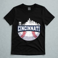 Cincinnati Baseball Skyline Ohio Baseball Player Gift T-Shirt