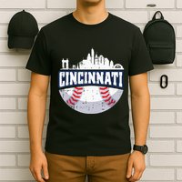 Cincinnati Baseball Skyline Ohio Baseball Player Gift T-Shirt
