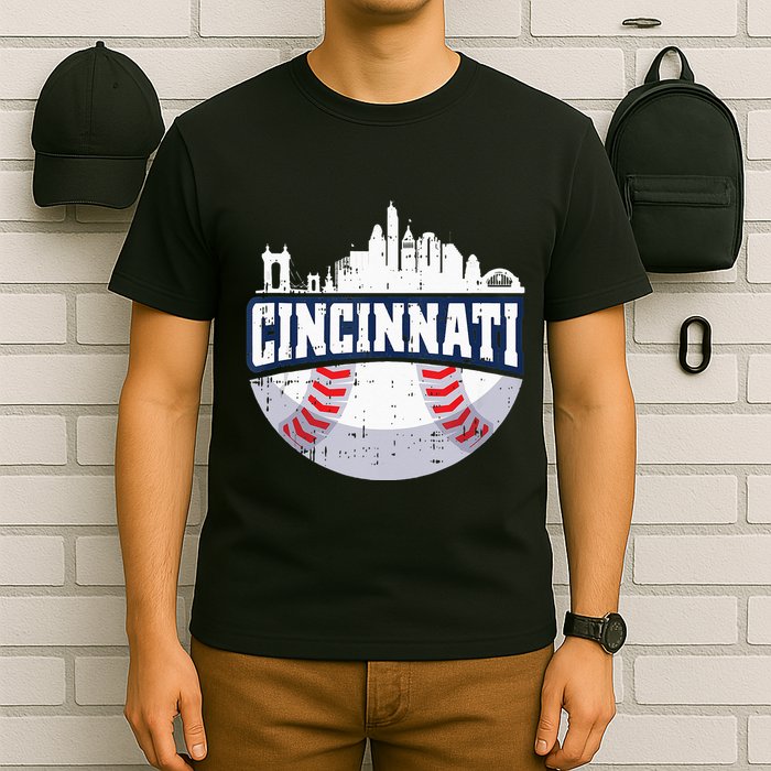 Cincinnati Baseball Skyline Ohio Baseball Player Gift T-Shirt
