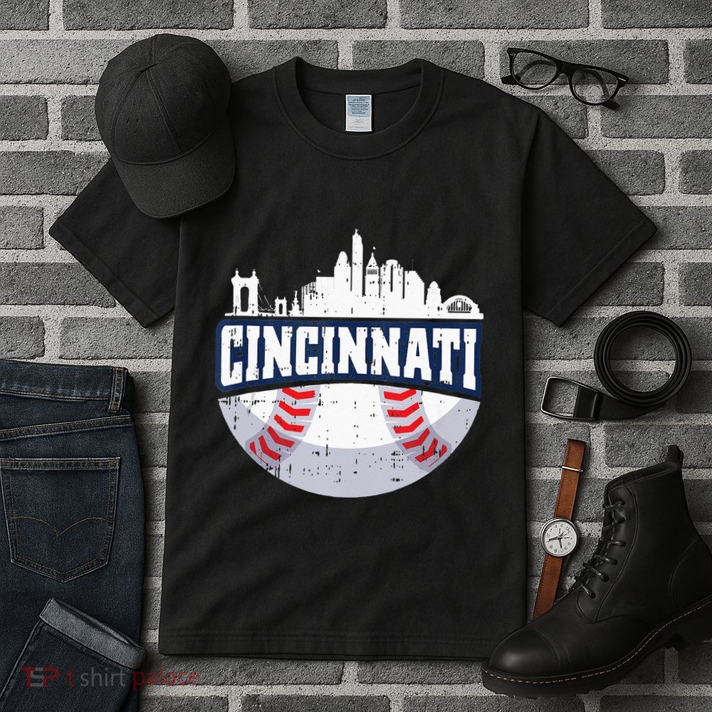 Cincinnati Baseball Skyline Ohio Baseball Player Gift Tall T-Shirt