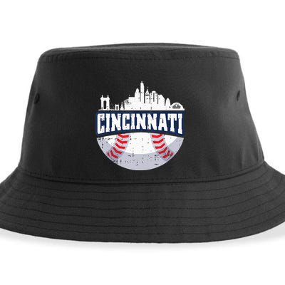 Cincinnati Baseball Skyline Ohio Baseball Player Gift Sustainable Bucket Hat