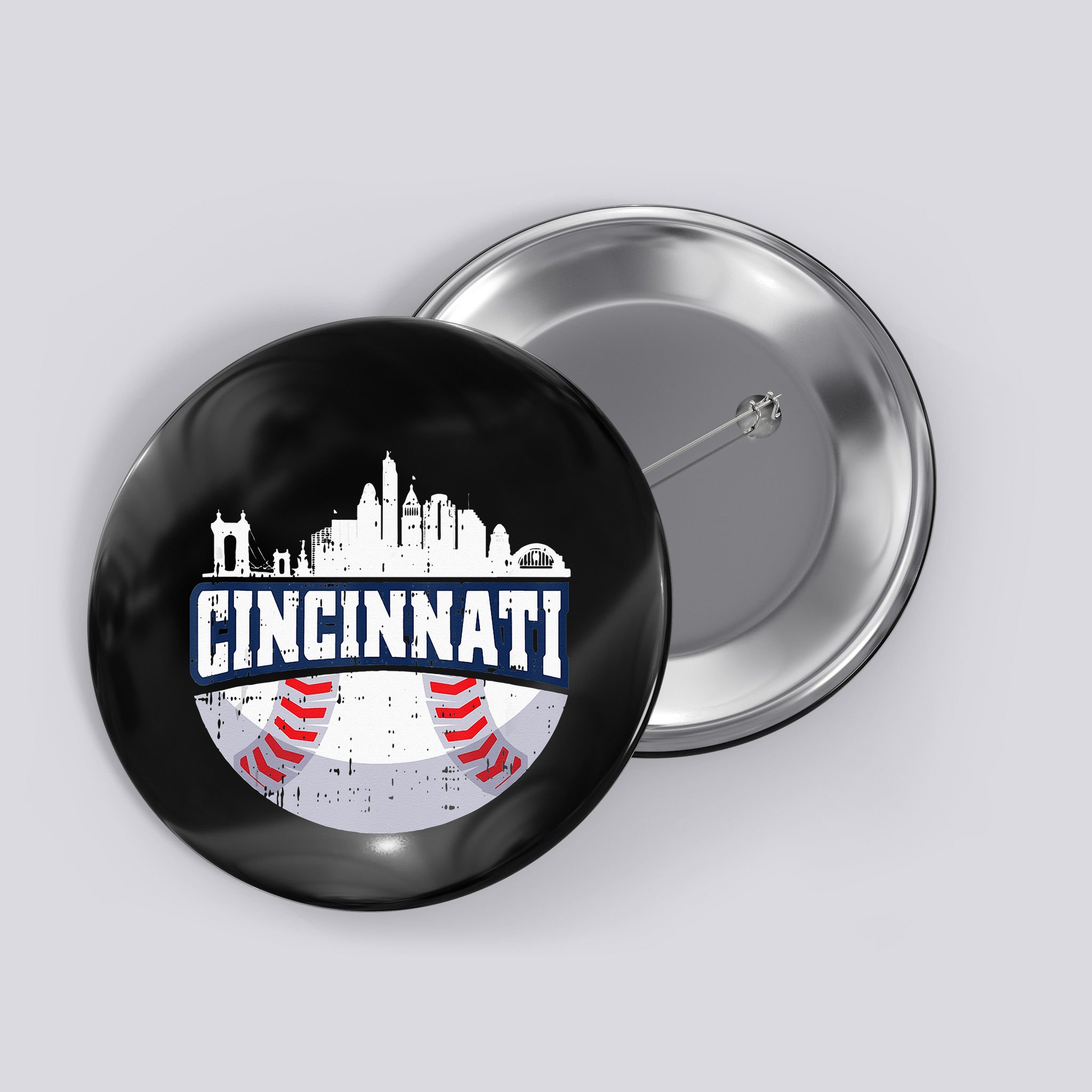 Cincinnati Baseball Skyline Ohio Baseball Player Gift Button