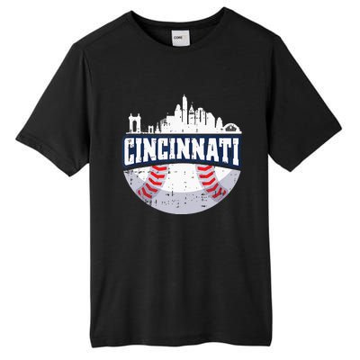 Cincinnati Baseball Skyline Ohio Baseball Player Gift Tall Fusion ChromaSoft Performance T-Shirt