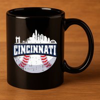 Cincinnati Baseball Skyline Ohio Baseball Player Gift 11oz C Handle Ceramic Mug