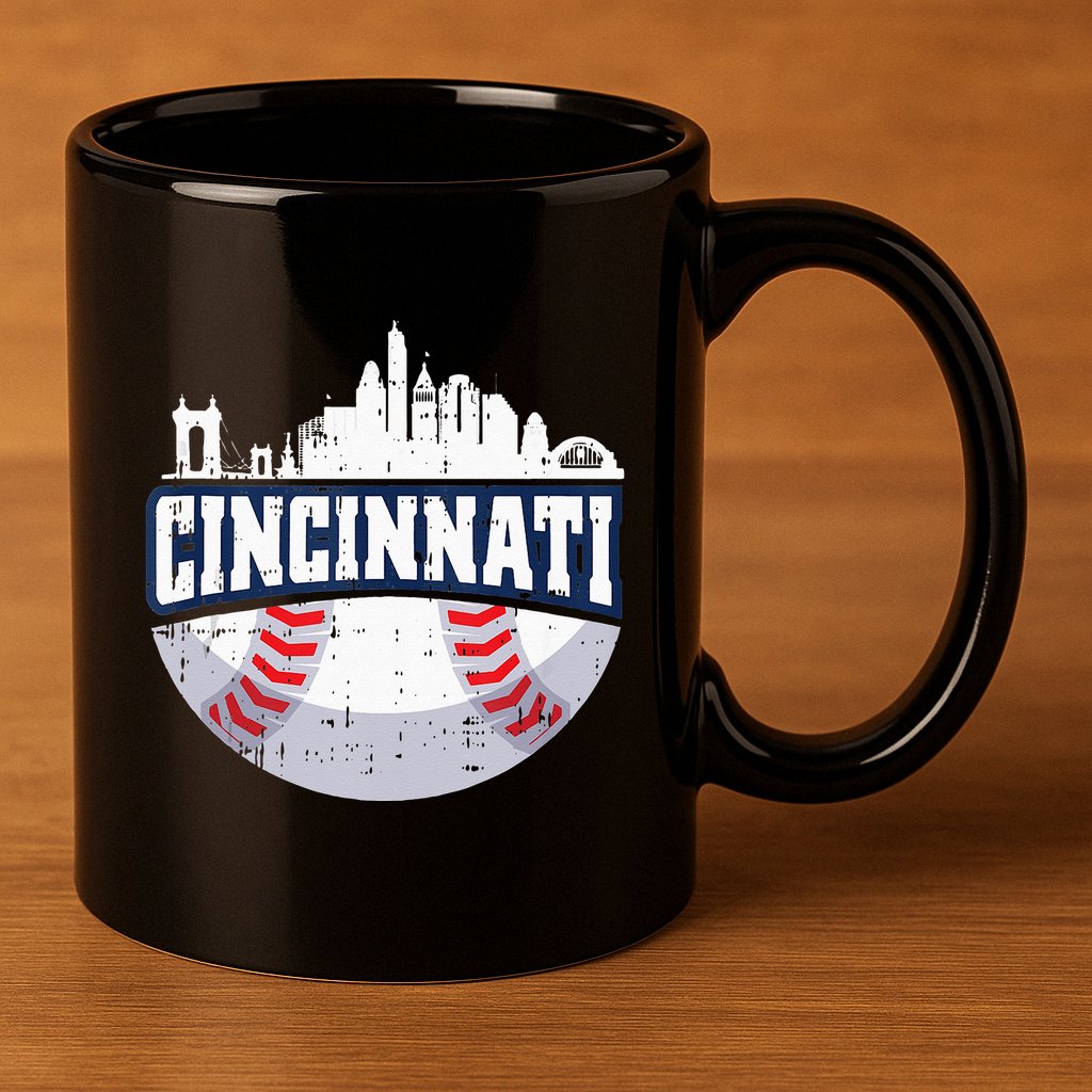 Cincinnati Baseball Skyline Ohio Baseball Player Gift 11oz C Handle Ceramic Mug
