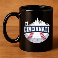 Cincinnati Baseball Skyline Ohio Baseball Player Gift 11oz C Handle Ceramic Mug