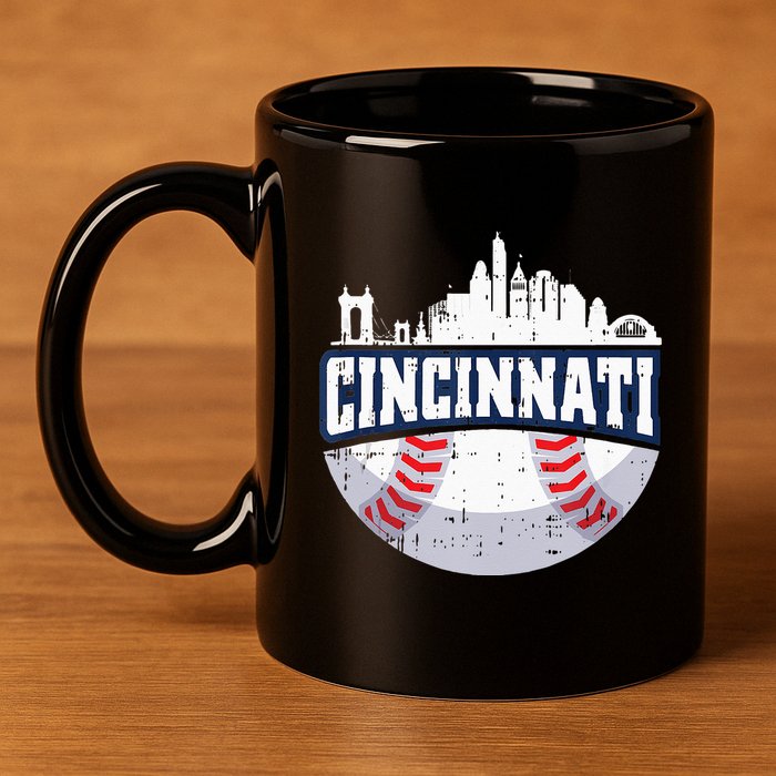 Cincinnati Baseball Skyline Ohio Baseball Player Gift 11oz C Handle Ceramic Mug