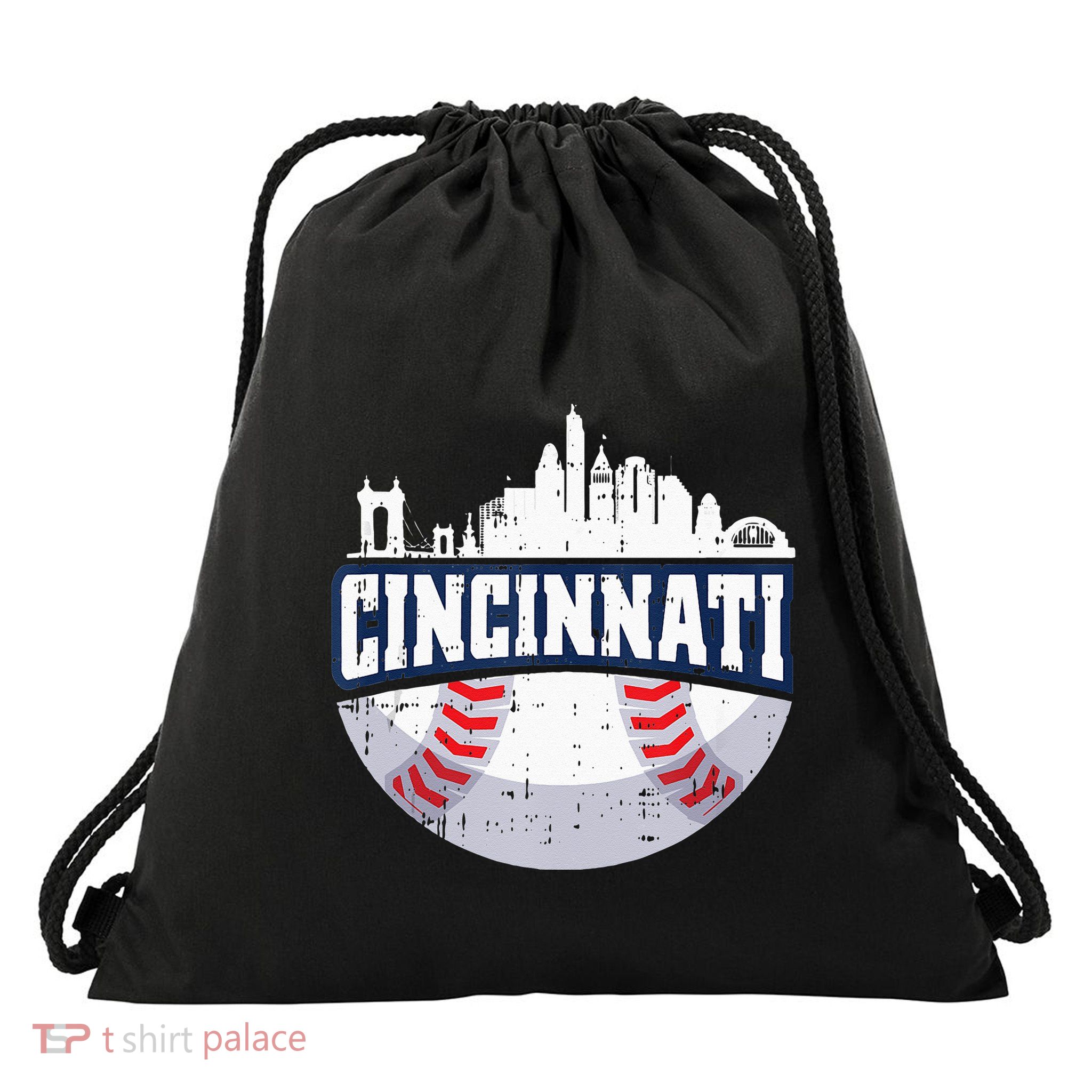 Cincinnati Baseball Skyline Ohio Baseball Player Gift Drawstring Bag