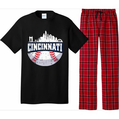 Cincinnati Baseball Skyline Ohio Baseball Player Gift Pajama Set