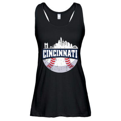Cincinnati Baseball Skyline Ohio Baseball Player Gift Ladies Essential Flowy Tank