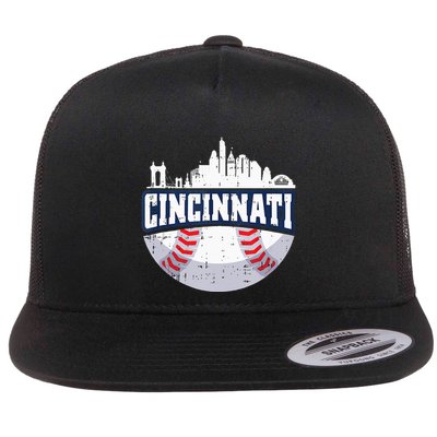 Cincinnati Baseball Skyline Ohio Baseball Player Gift Flatbill Hat